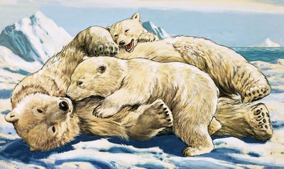 Polar Bear and Cubs by English School